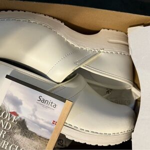 Sanita White Leather Clogs